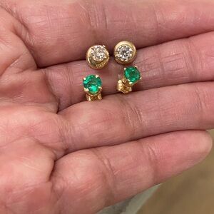 Elegant 14k and 10k Gold real diamond and real emerald Stud Earrings